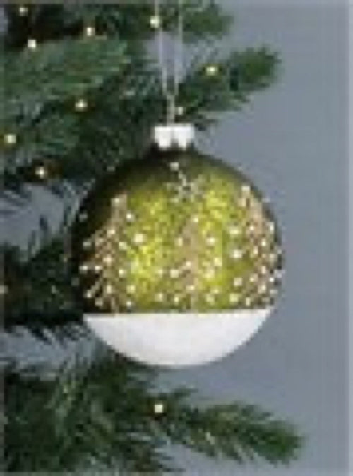 Bauble - Mottled Green & White Sparkling with Tree