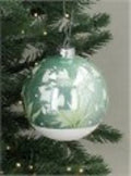 Bauble - Shiny Sage Green & Irid Glitter with Snowdrops