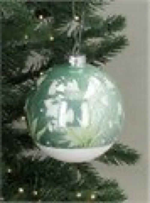 Bauble - Shiny Sage Green & Irid Glitter with Snowdrops
