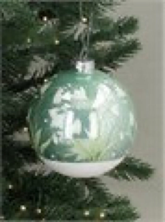 Bauble - Shiny Sage Green & Irid Glitter with Snowdrops