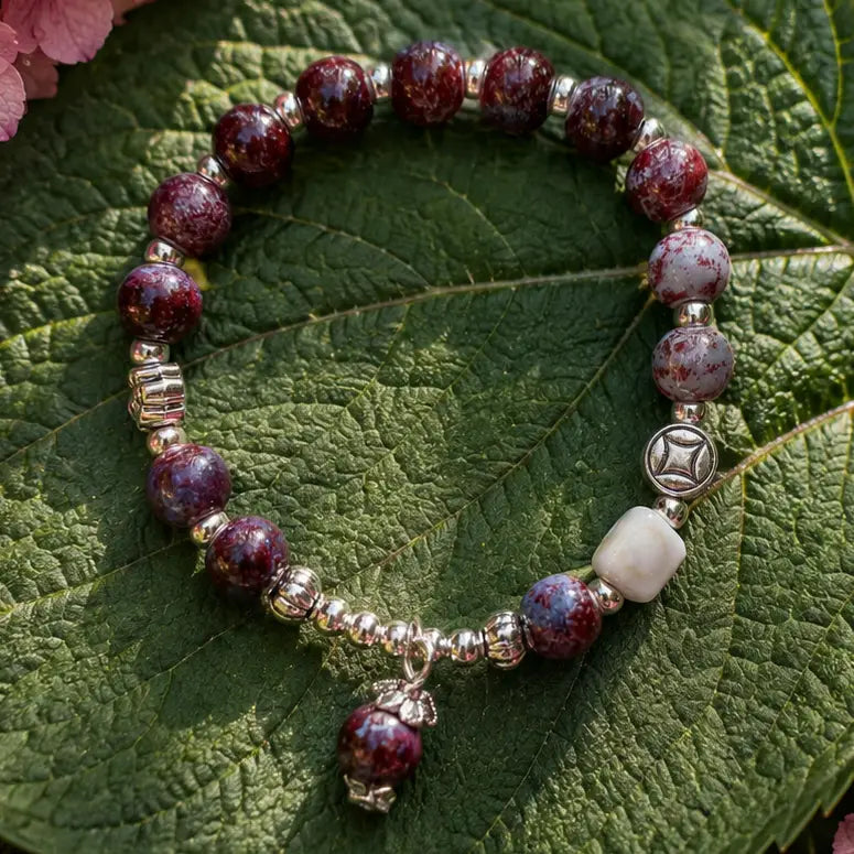 Ceramic Beads Bracelet with Charm - Burgundy