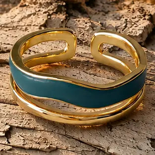 14ct Gold Plated Teal Ocean Wave Ring