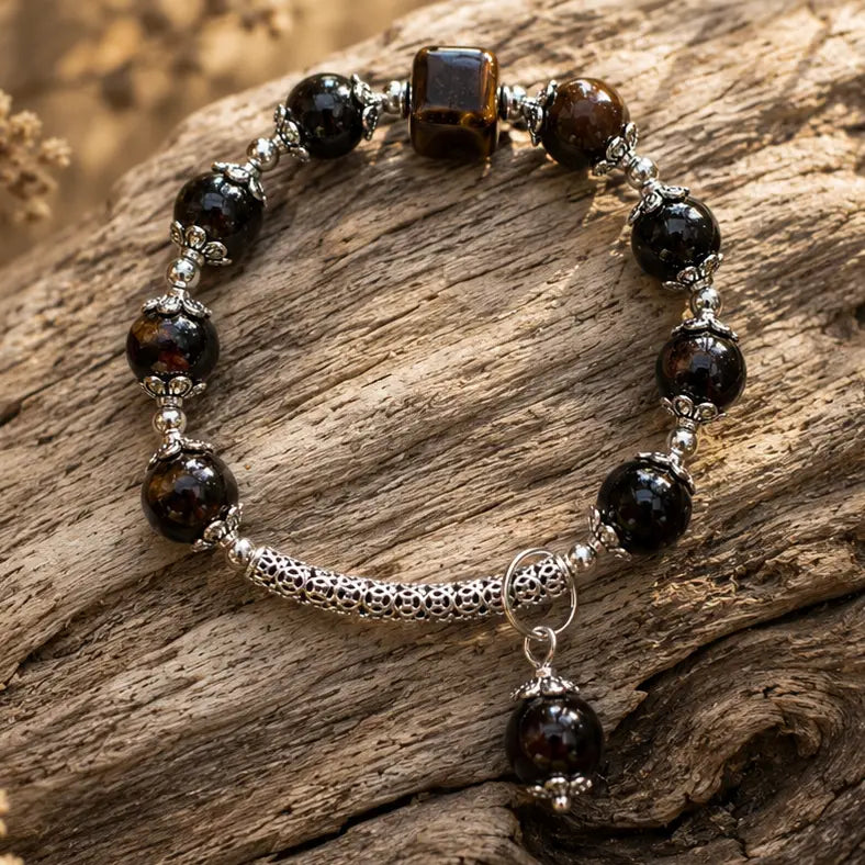 Ceramic Beads Bracelet with Charm - Espresso