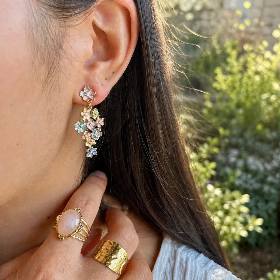 14ct Gold Plated Pastel Garden Cascade Earrings