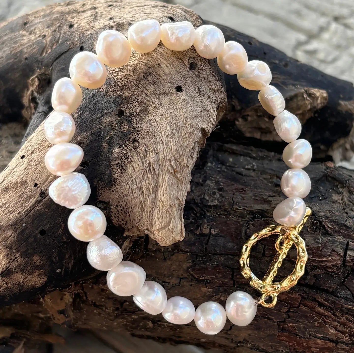 14ct Gold Plated Fresh Water Pearl T- Bar Bracelet
