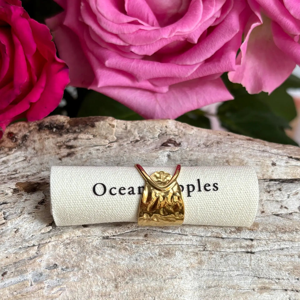 18ct Gold Plated Hammered Crossover Adjustable Ring