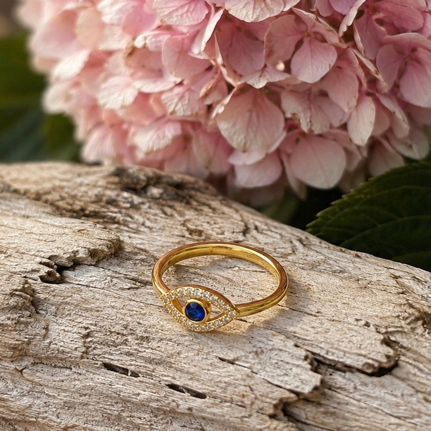 14ct Gold Plated Cubic Zirconia Evil Eye Ring