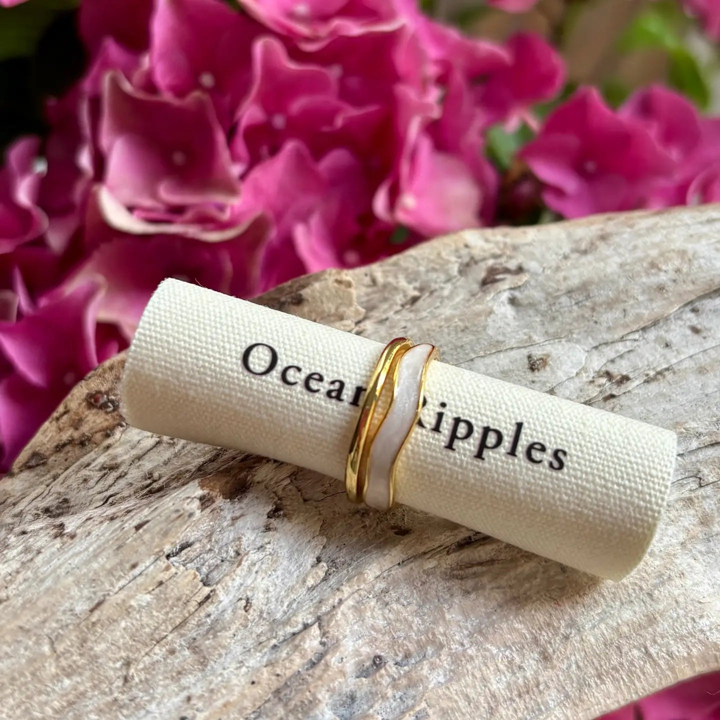 14ct Gold Plated Gold & Ivory Oil Drip Adjustable Ring