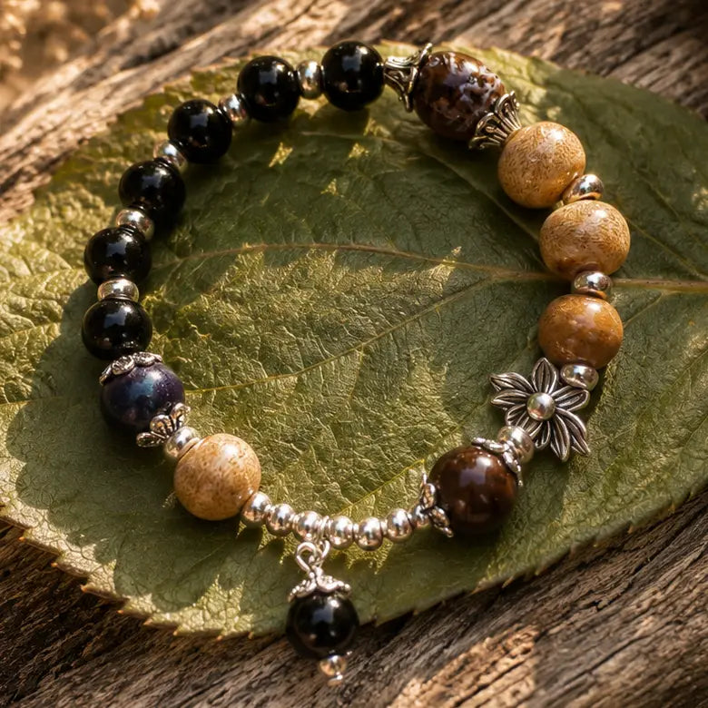 Ceramic Beads Bracelet with Charm - Mocha