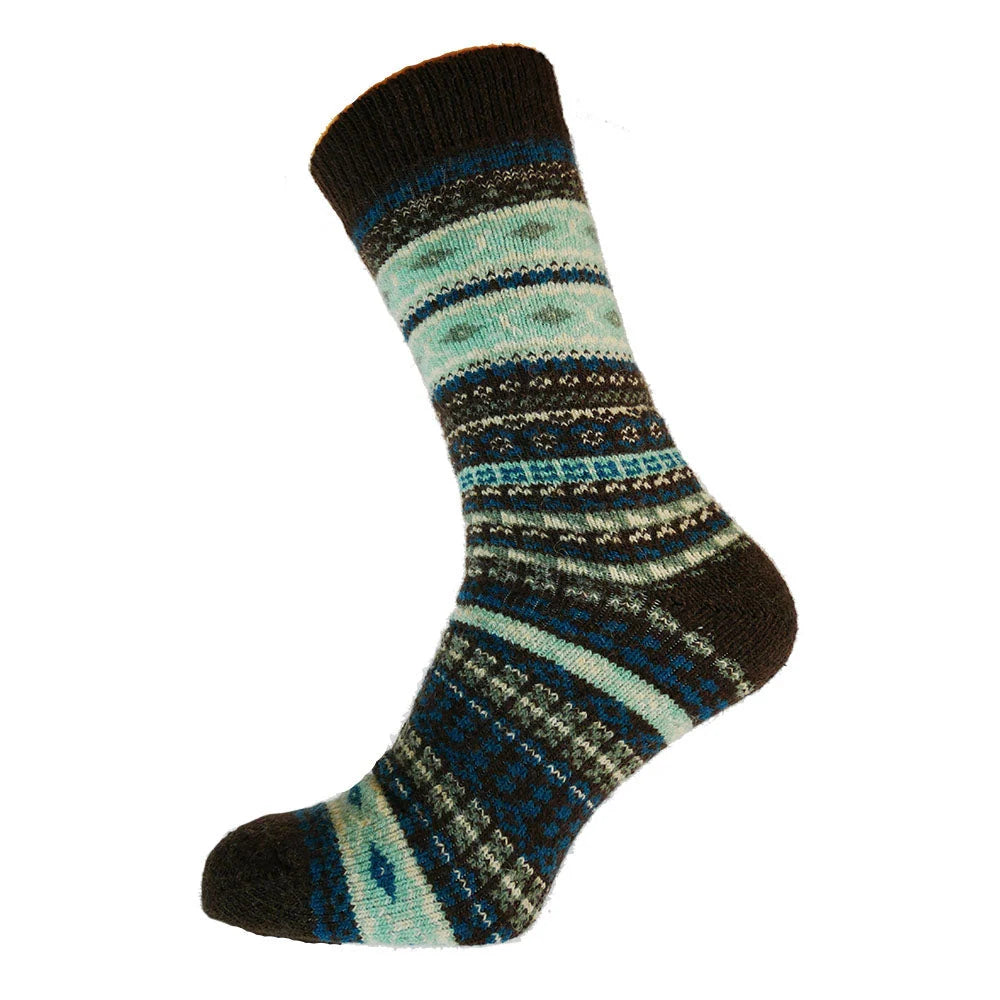GemJar Brown & Pale Green Nordic Pattern Socks - UK 7-11