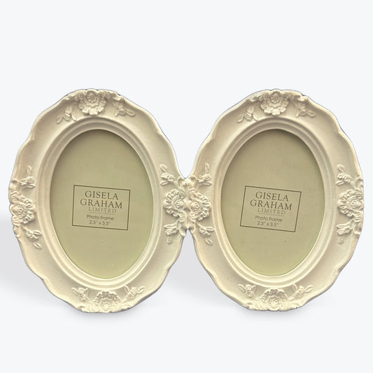 White Twin Ornate Oval Photo Frame 2.5×3.5"