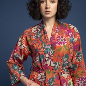 Les Touristes Long Dressing Gown in Cosmos Coral