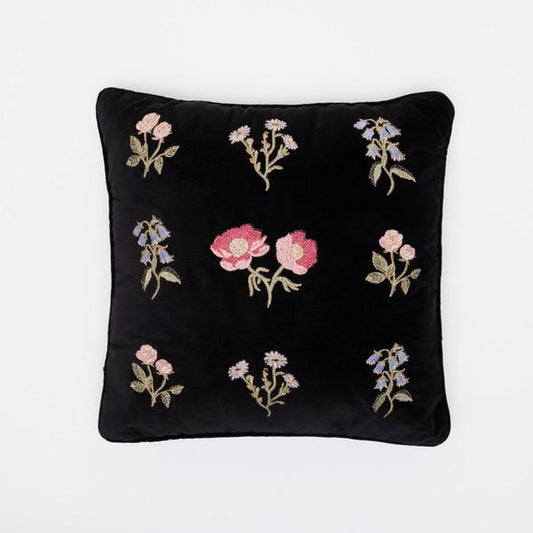 Elizabeth Scarlett British Blooms Velvet Cushion Black