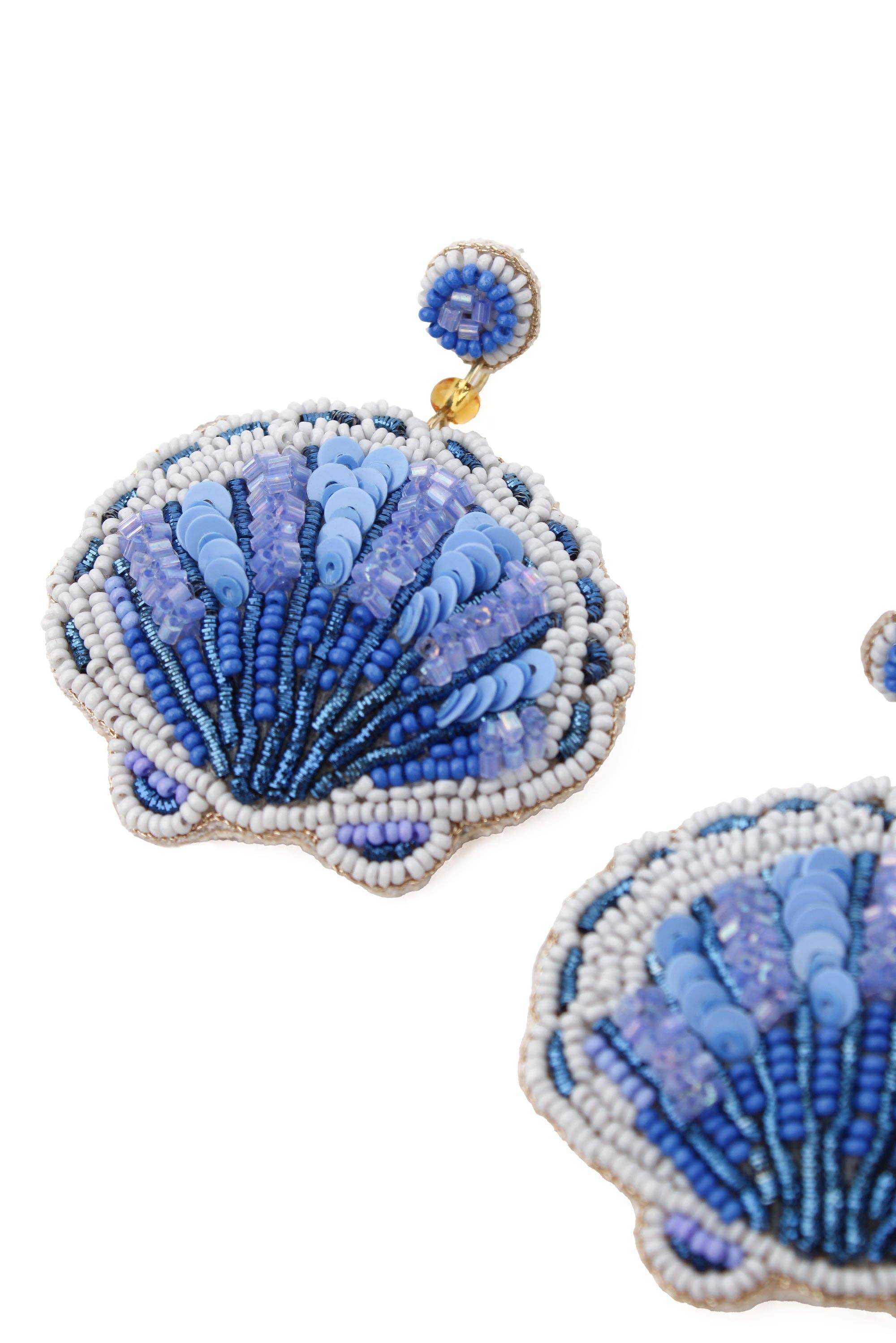 BLUE SHELL BEADED EARRINGS