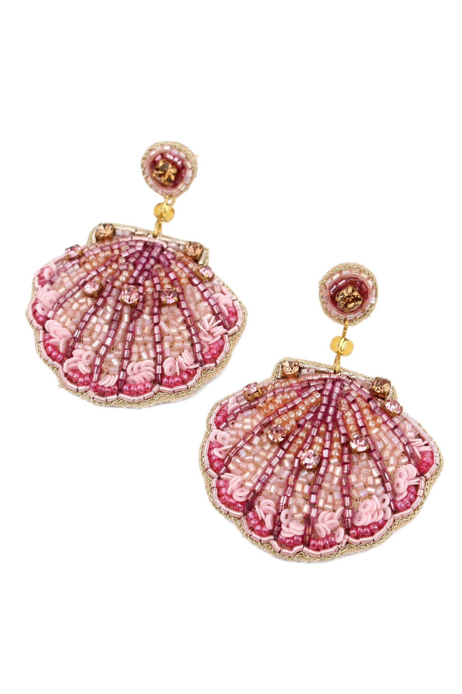 PINK BEADED SHELL EARRINGS