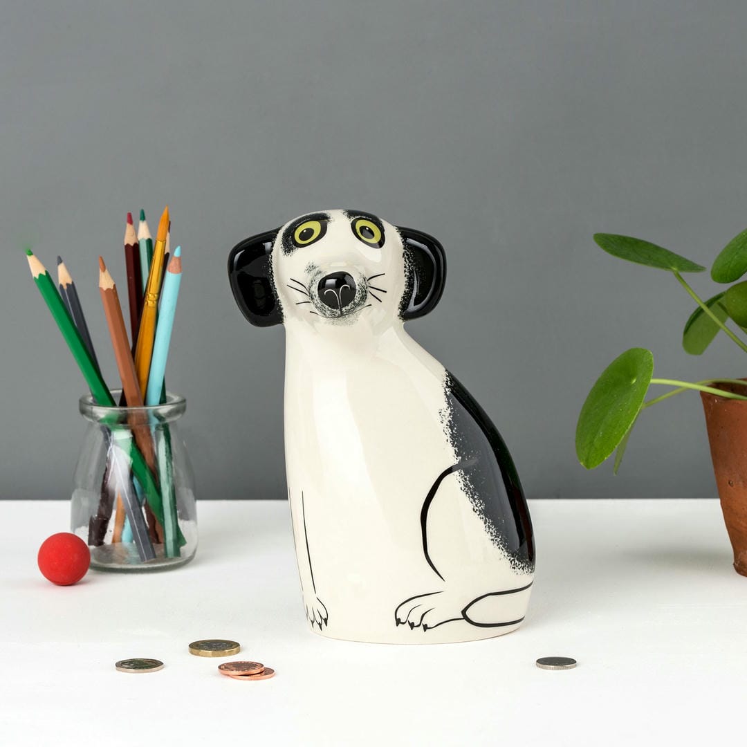 Black and White Dog Money Box by Hannah Turner