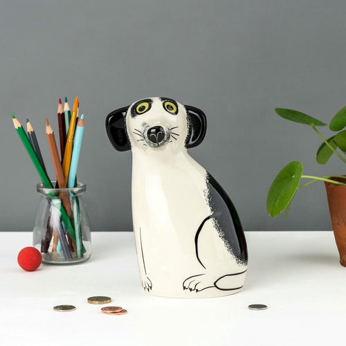 Black and White Dog Money Box by Hannah Turner