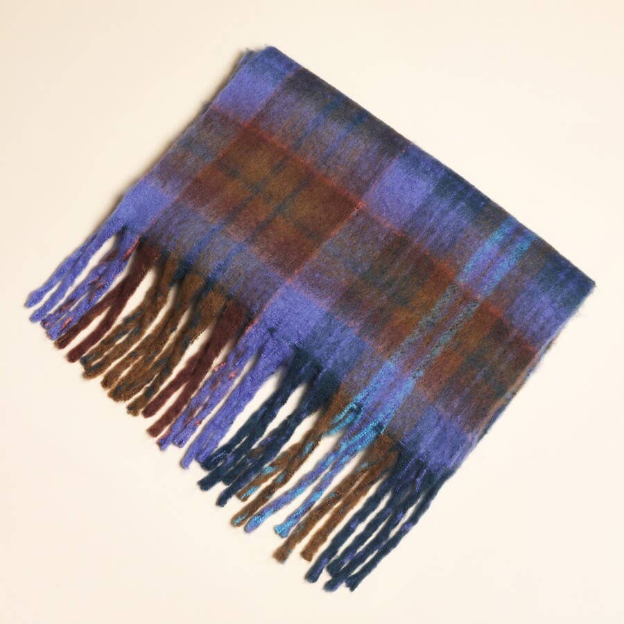 Blue and Brown Tartan Winter Scarf
