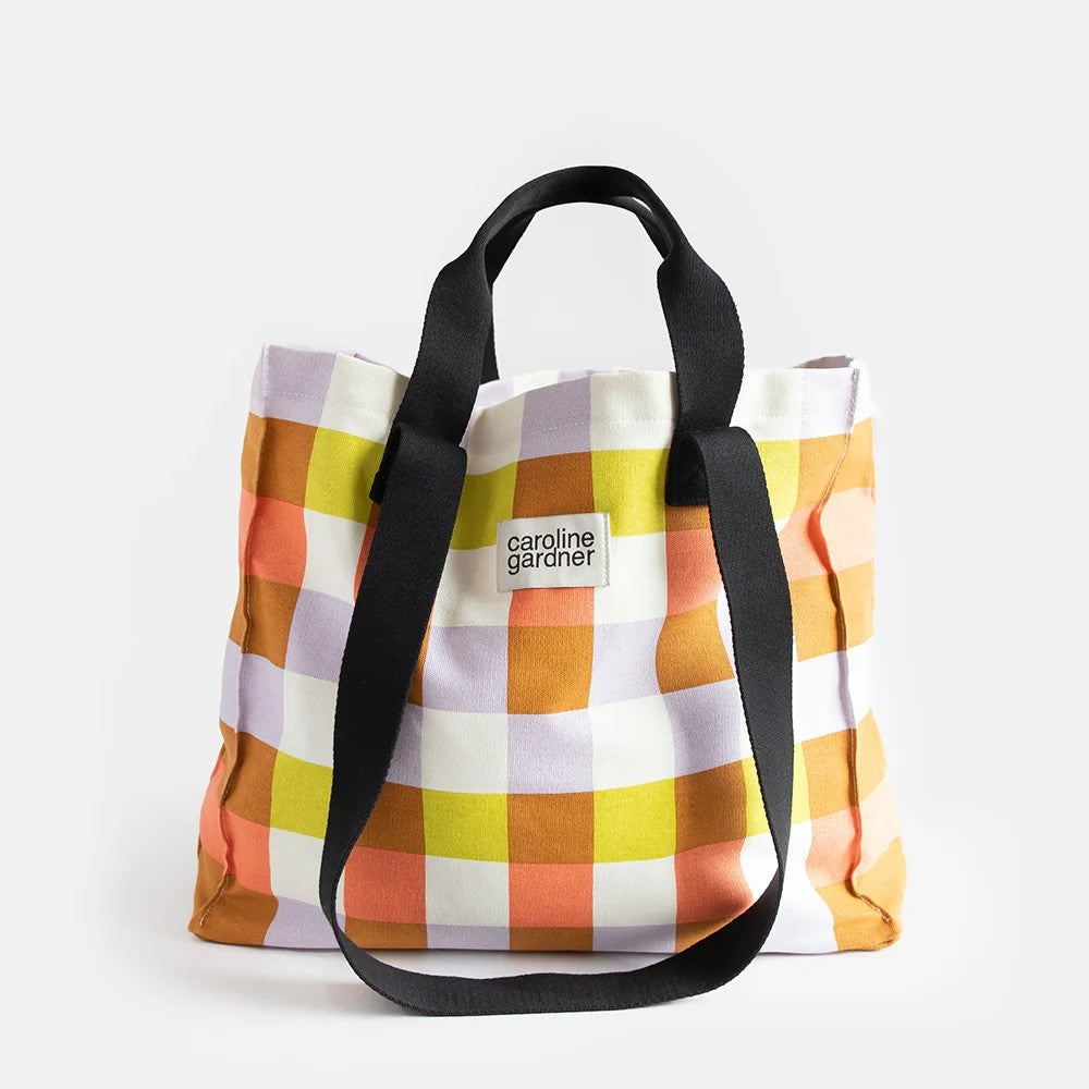 Multi Check Double Handle Large Tote Bag