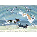 The Chase dogs and seagulls fine art greeting card by Kerry Buck