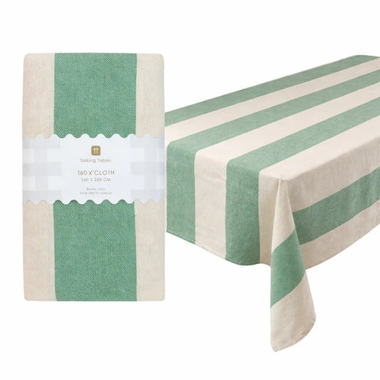 Green Stripe Cotton XL Tablecloth - 160cm x 250cm