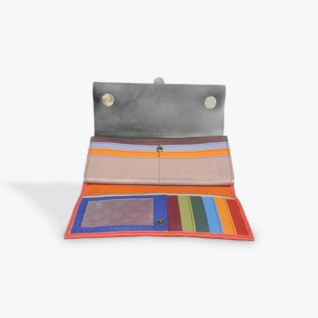 Soruka Wallet and Card Holder - Coral & Green with Animal Print