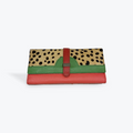 Soruka Wallet and Card Holder - Coral & Green with Animal Print