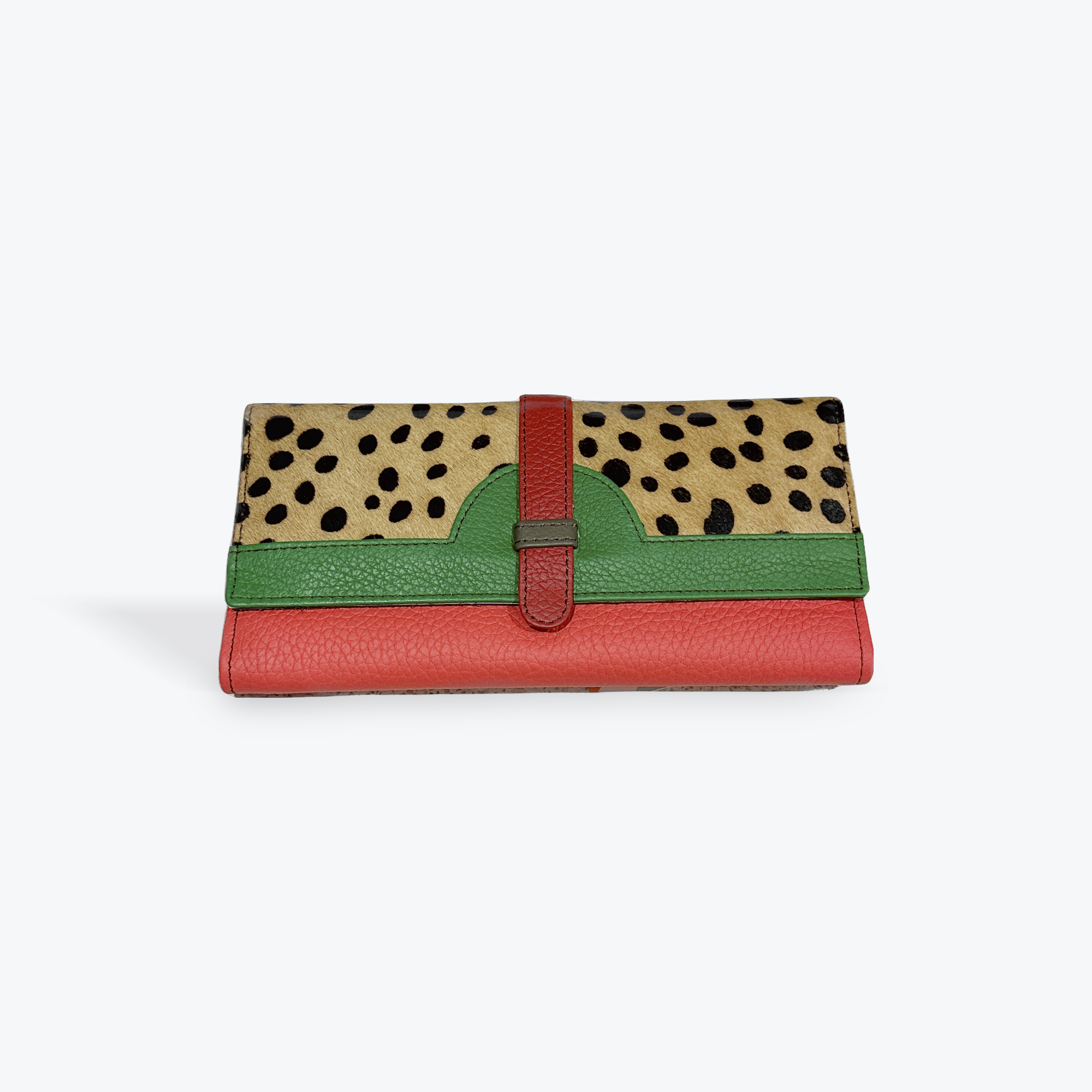 Soruka Wallet and Card Holder - Coral & Green with Animal Print