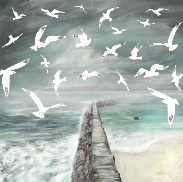 Swimming With The Gulls - Greeting Card