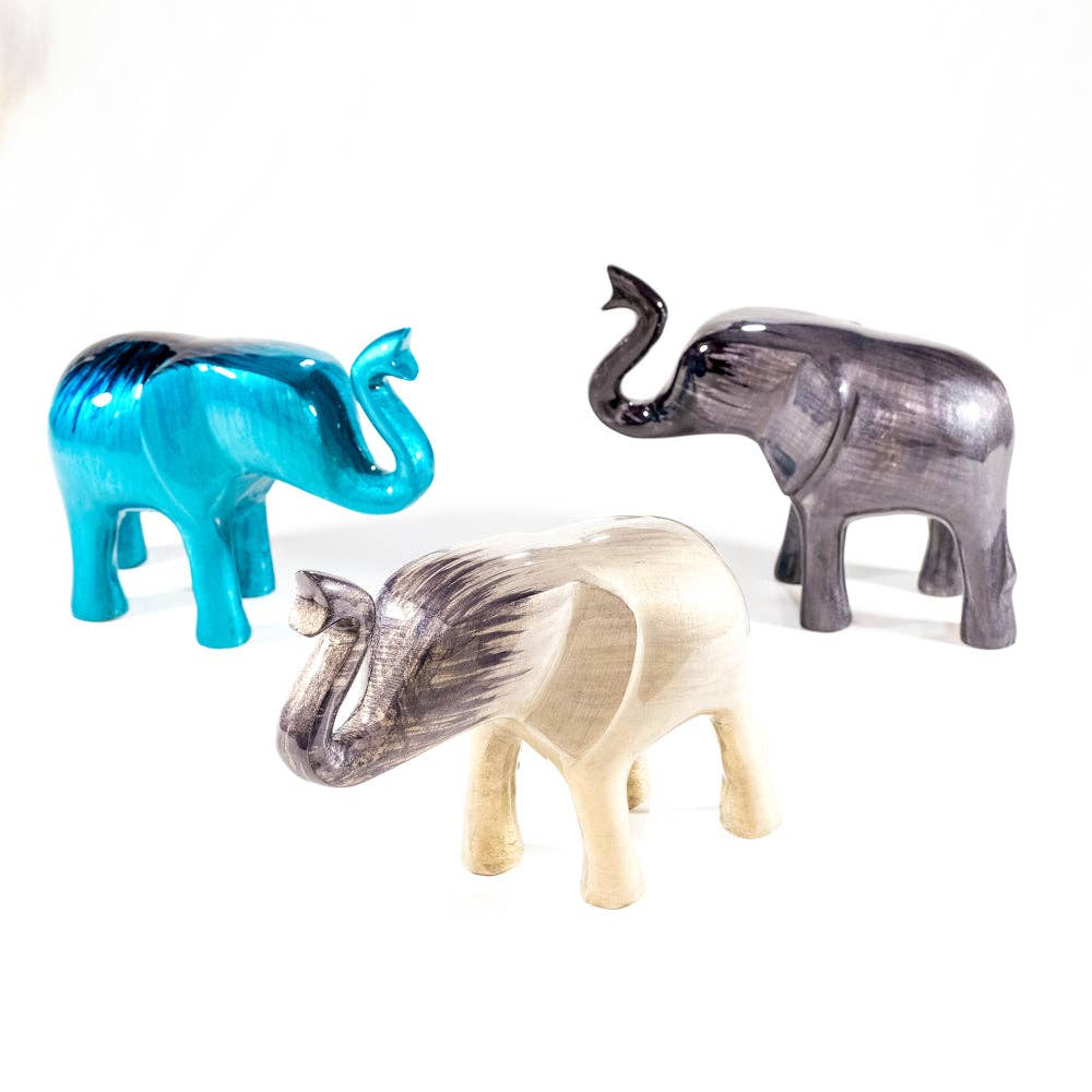 Brushed Silver Elephant Trunk Up Medium 9 cm