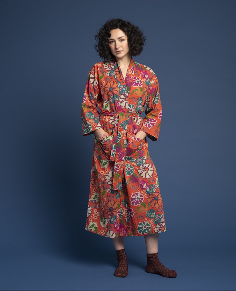 Les Touristes Long Dressing Gown in Cosmos Coral