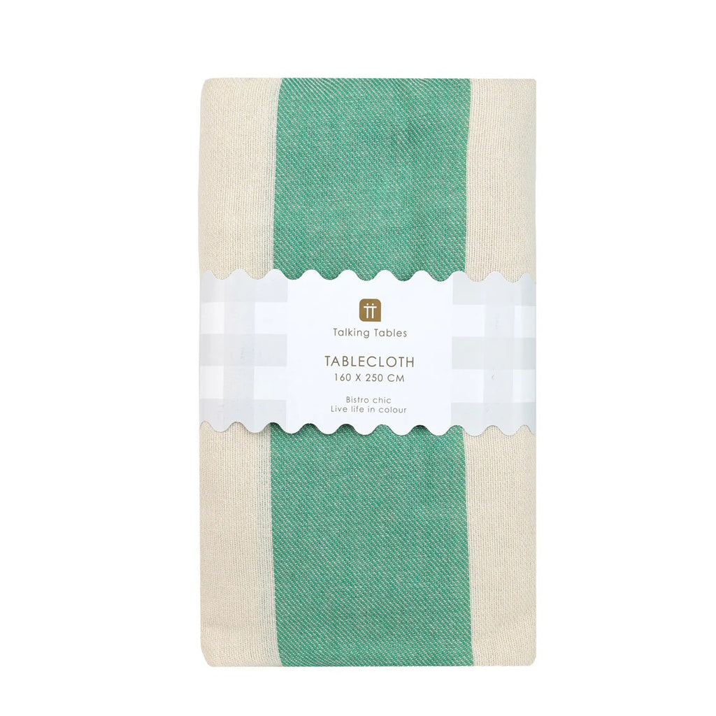 Green Stripe Cotton XL Tablecloth - 160cm x 250cm