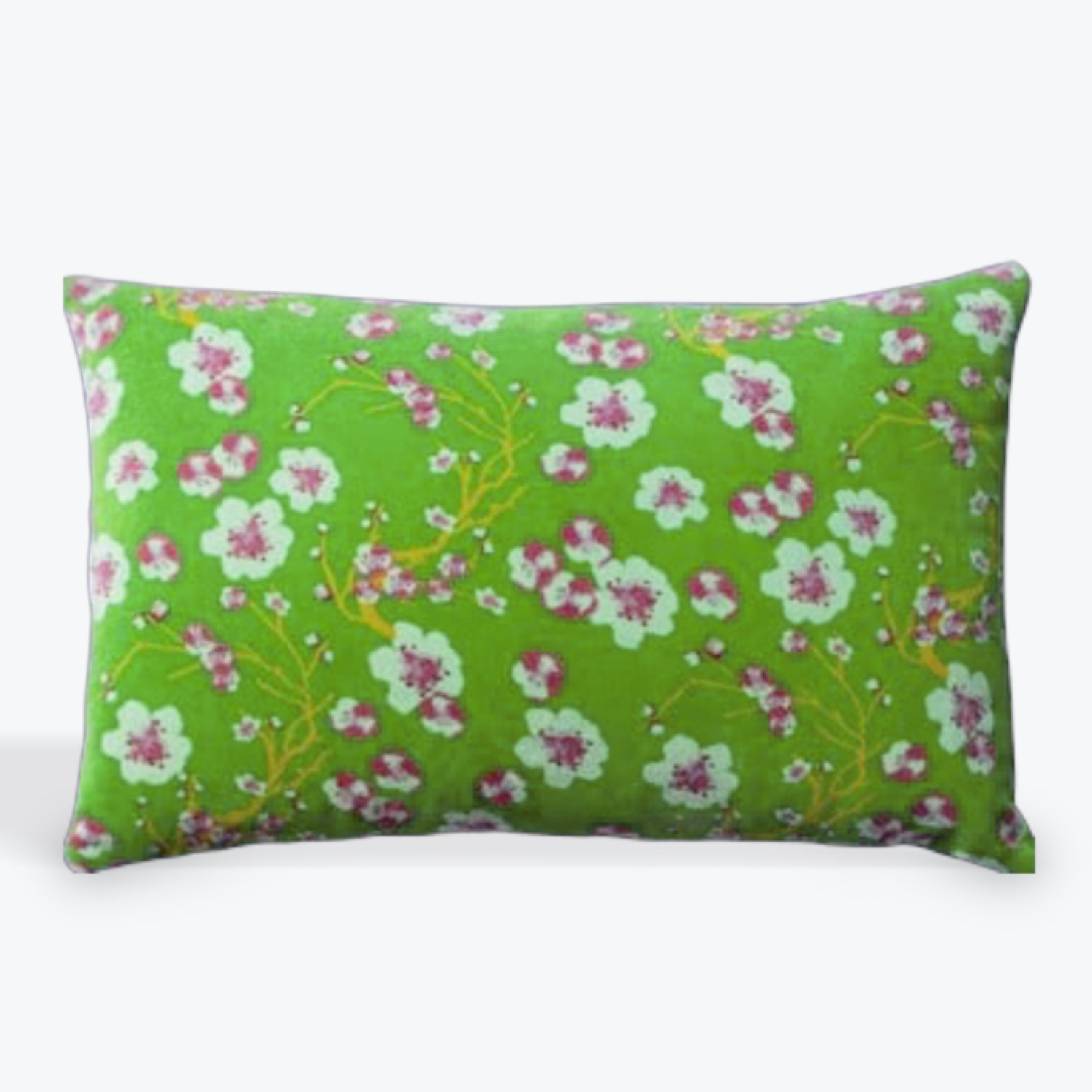 Les Touristes Rectangular Velvet Cushion, Blossom Green