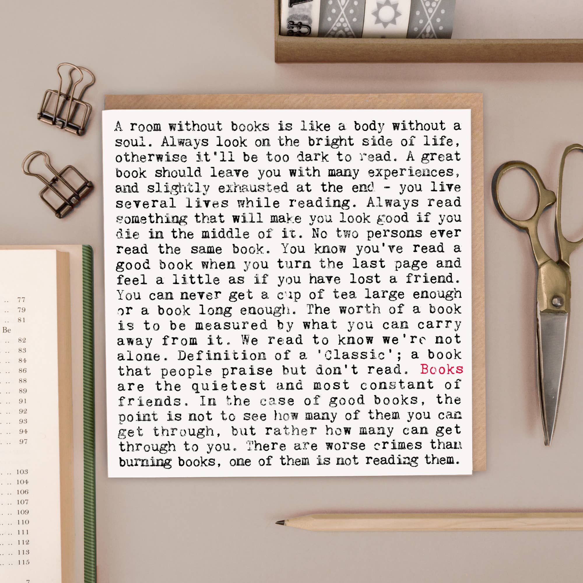 Books Card For Book Lovers With Bookish Quotes