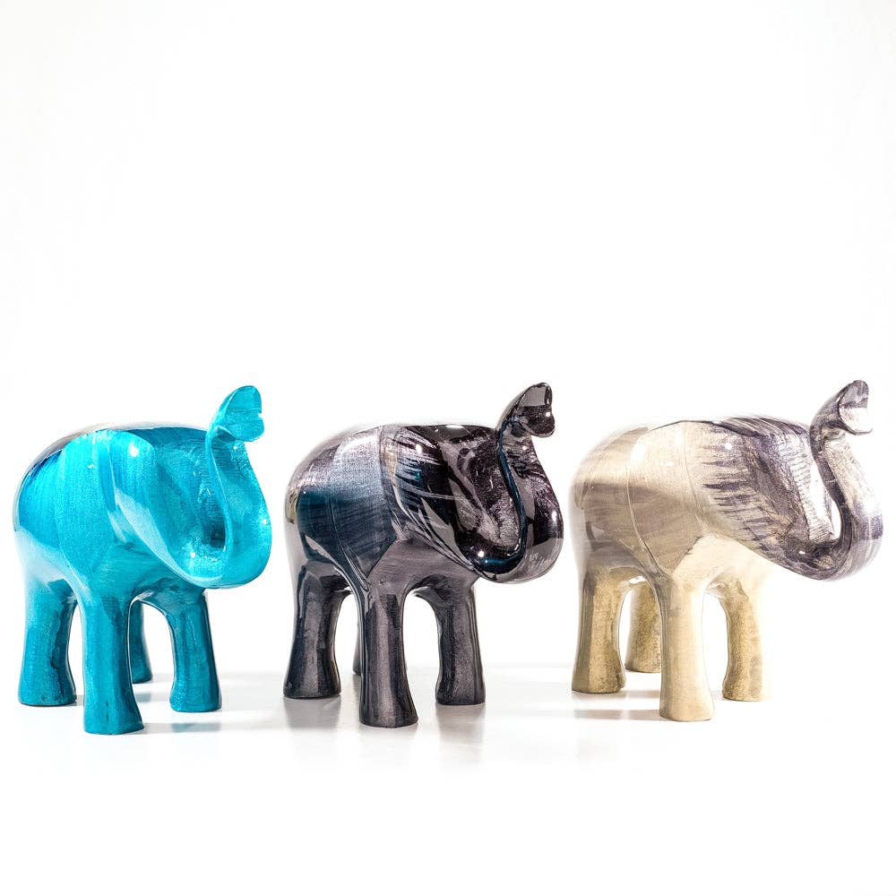 Brushed Silver Elephant Trunk Up Medium 9 cm