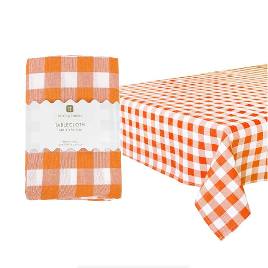 Orange gingham fabric tablecloth 140 x 180 cm