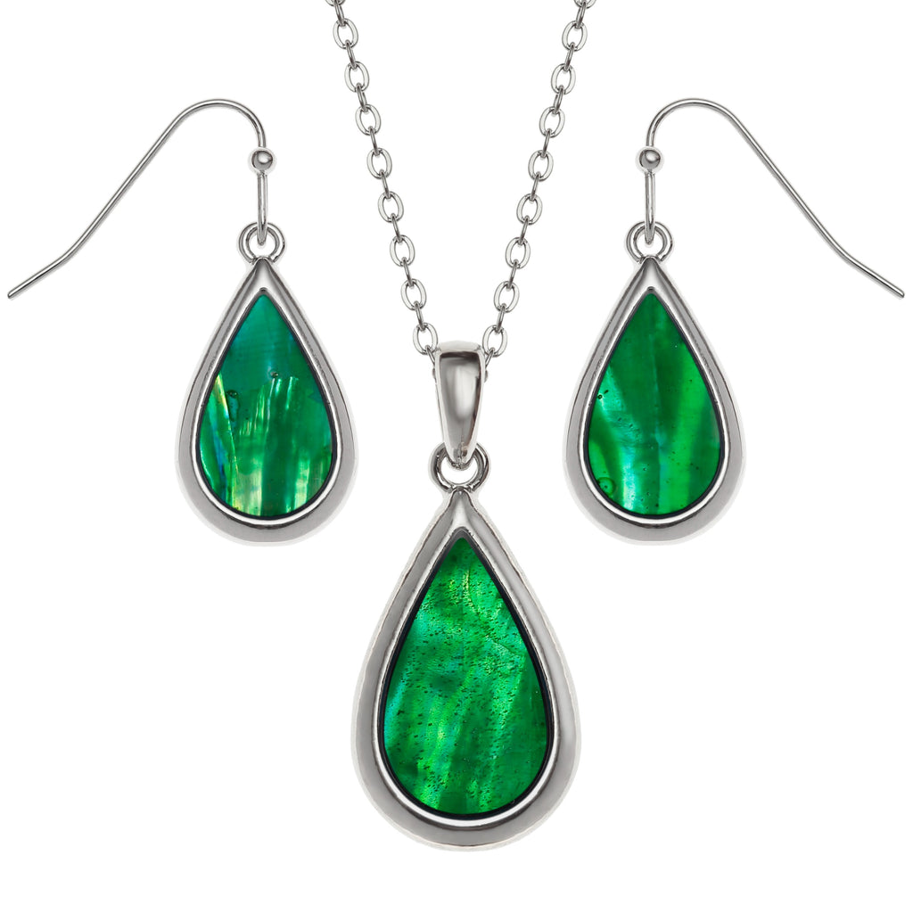 Green Teardrop Jewellery Set (Earrings & Necklace)