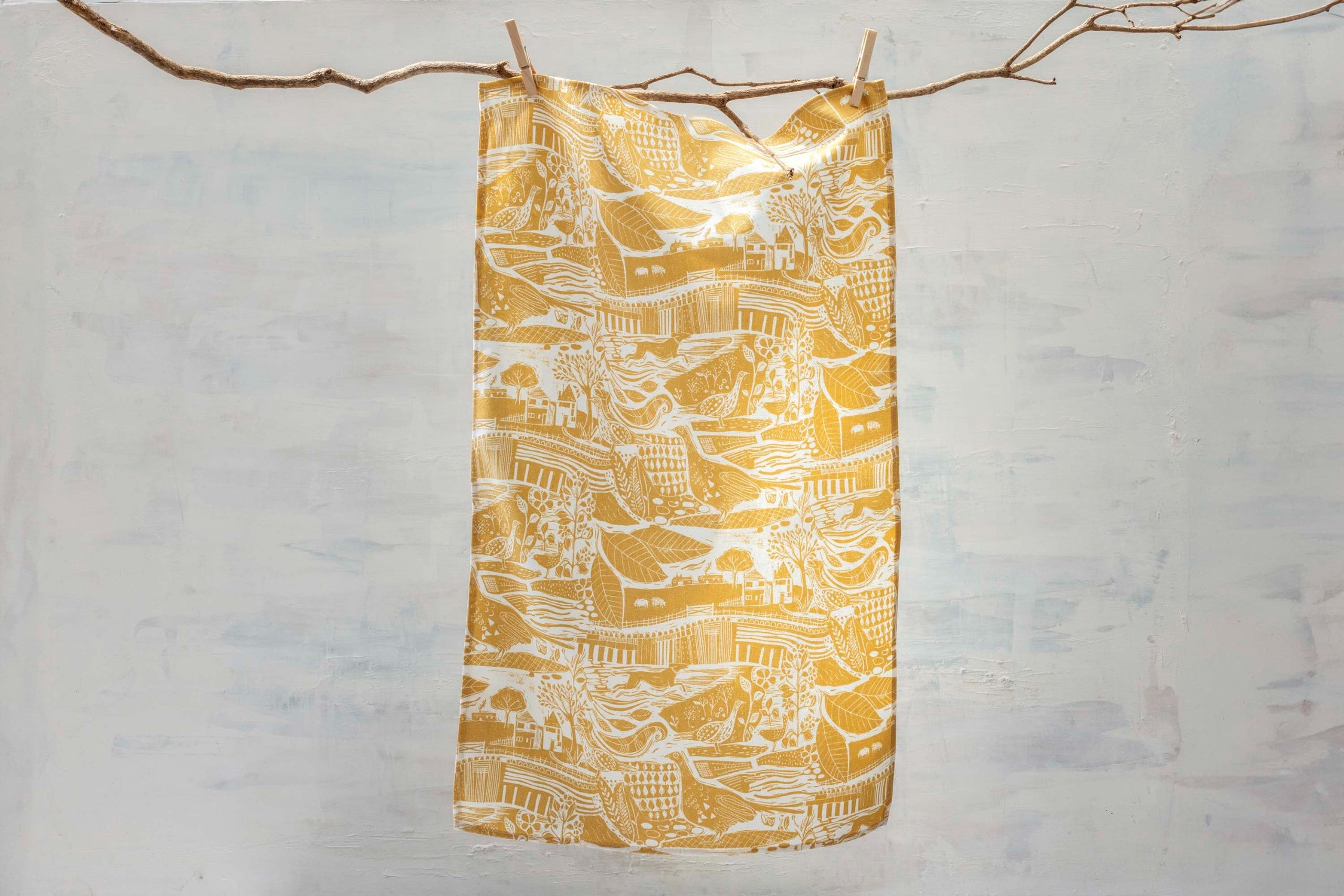 Sam Wilson Through The Fields Ochre Tea Towel