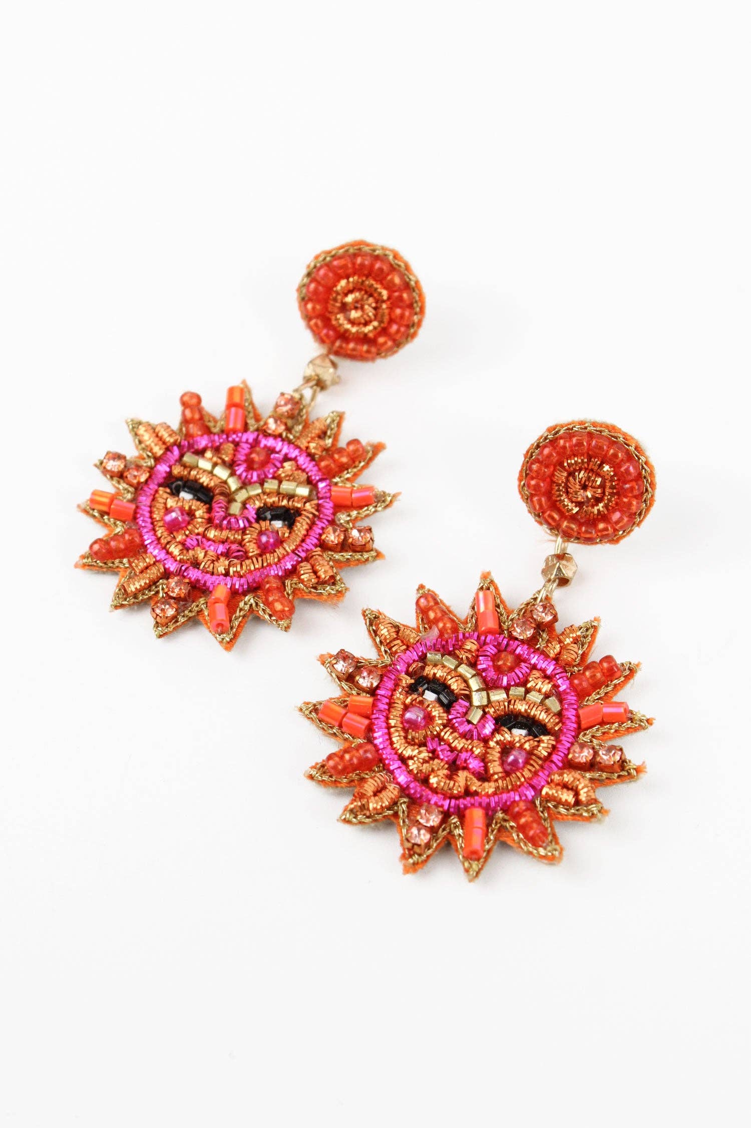 Sun Face Orange & Pink Earrings