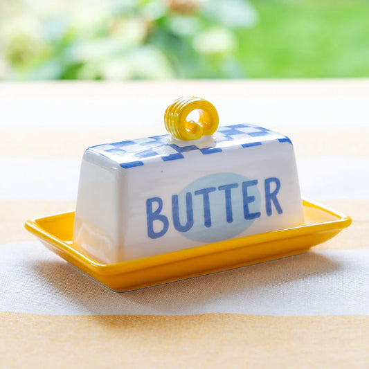 Blue Check Butter Dish