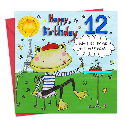 Age 12 Children's Birthday Card - French Frogs