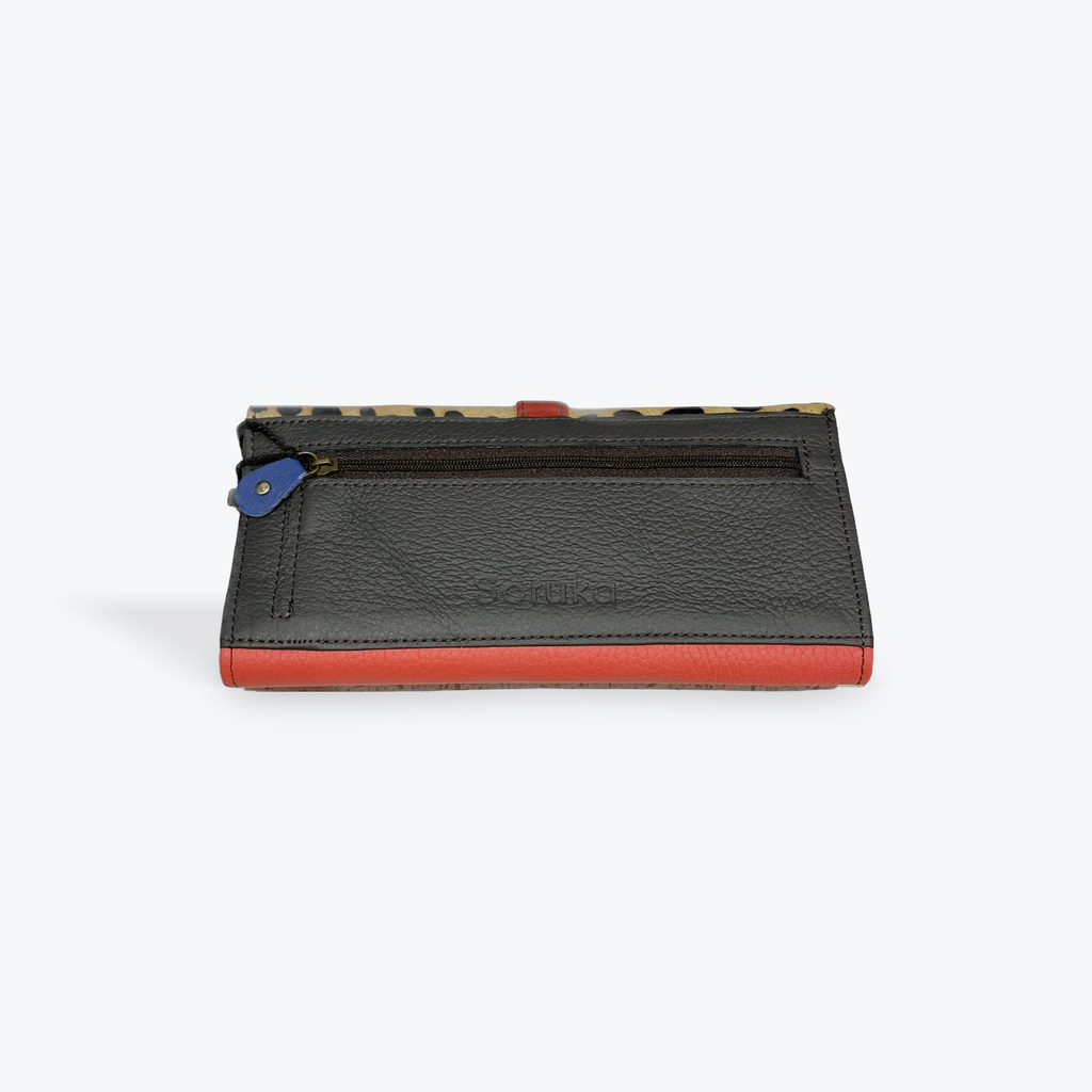 Soruka Wallet and Card Holder - Coral & Green with Animal Print