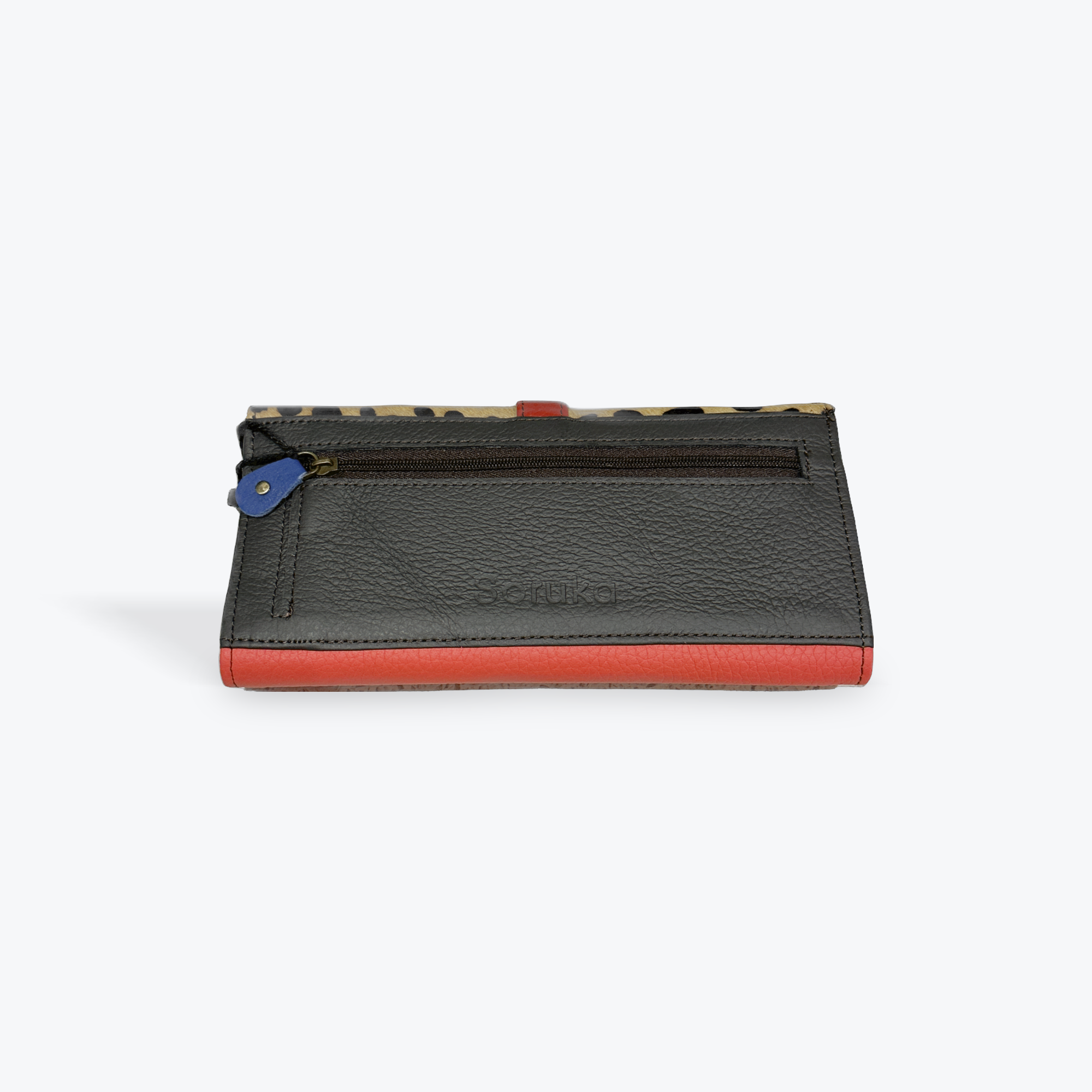 Soruka Wallet and Card Holder - Coral & Green with Animal Print