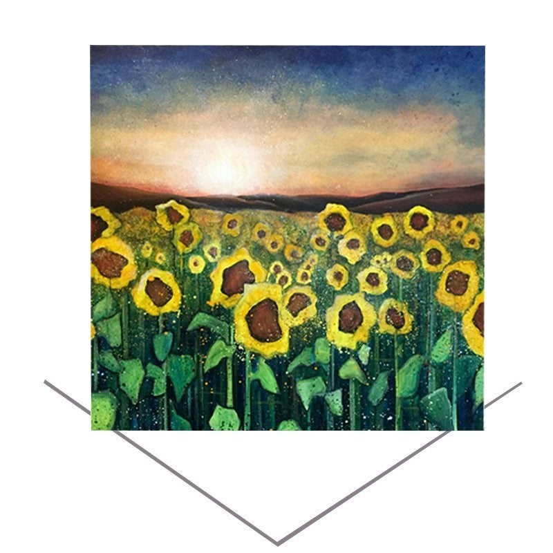 Sunflowers at Sunset blank greeting card by Emily Ward