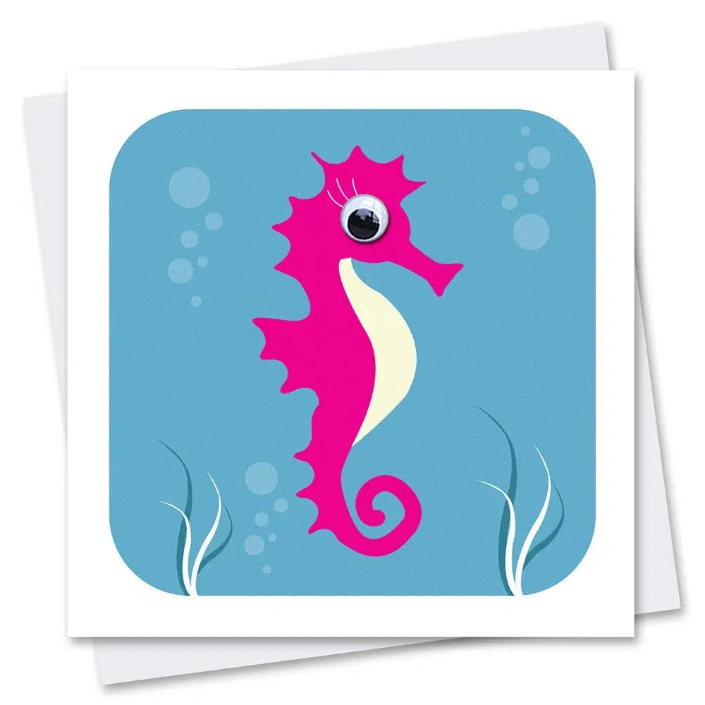 Selma Seahorse googly eye greeting card