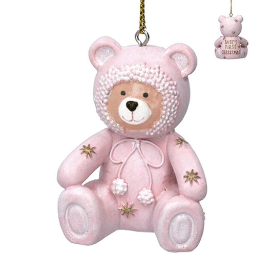 Gisela Graham 6cm Resin Bear Christmas Hanging Decoration | Blue \ white \ pink