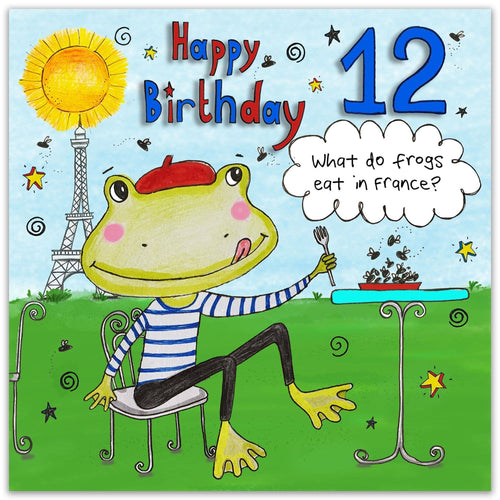 Age 12 Children's Birthday Card - French Frogs