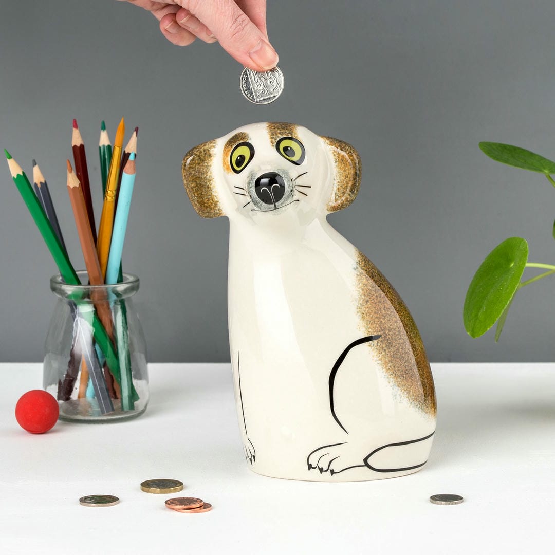 Brown and White Dog Money Box | Hannah Turner
