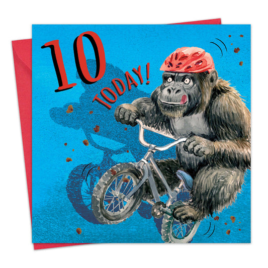 Age 10 Birthday Card - Bike - Gorilla