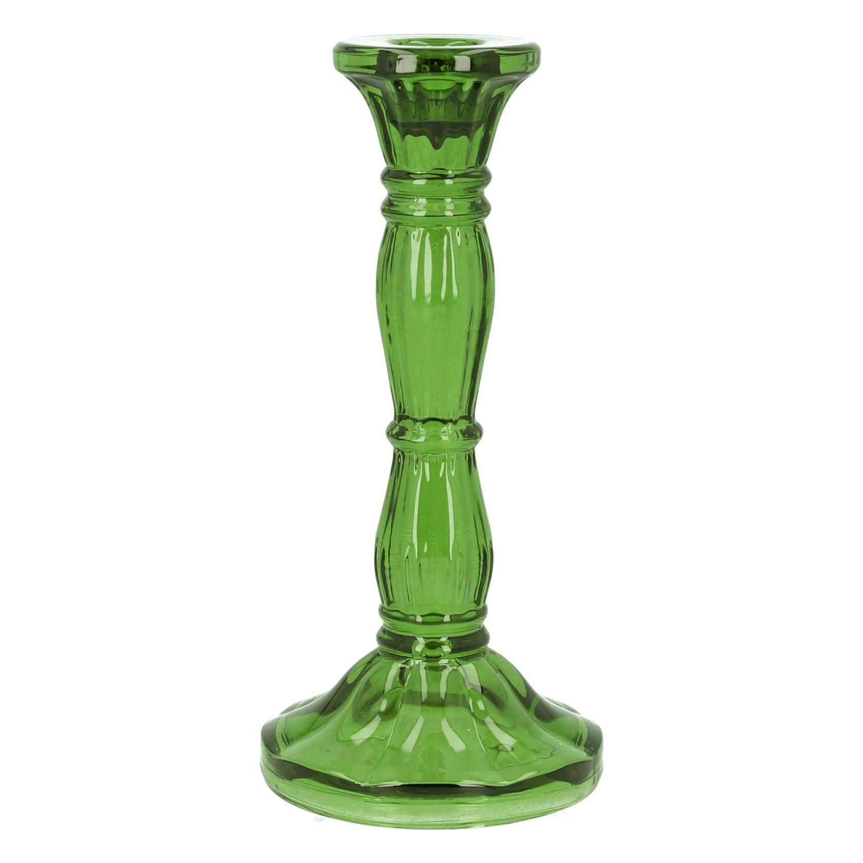 Gisela Graham Green Glass Moulded Candlestick (Large)